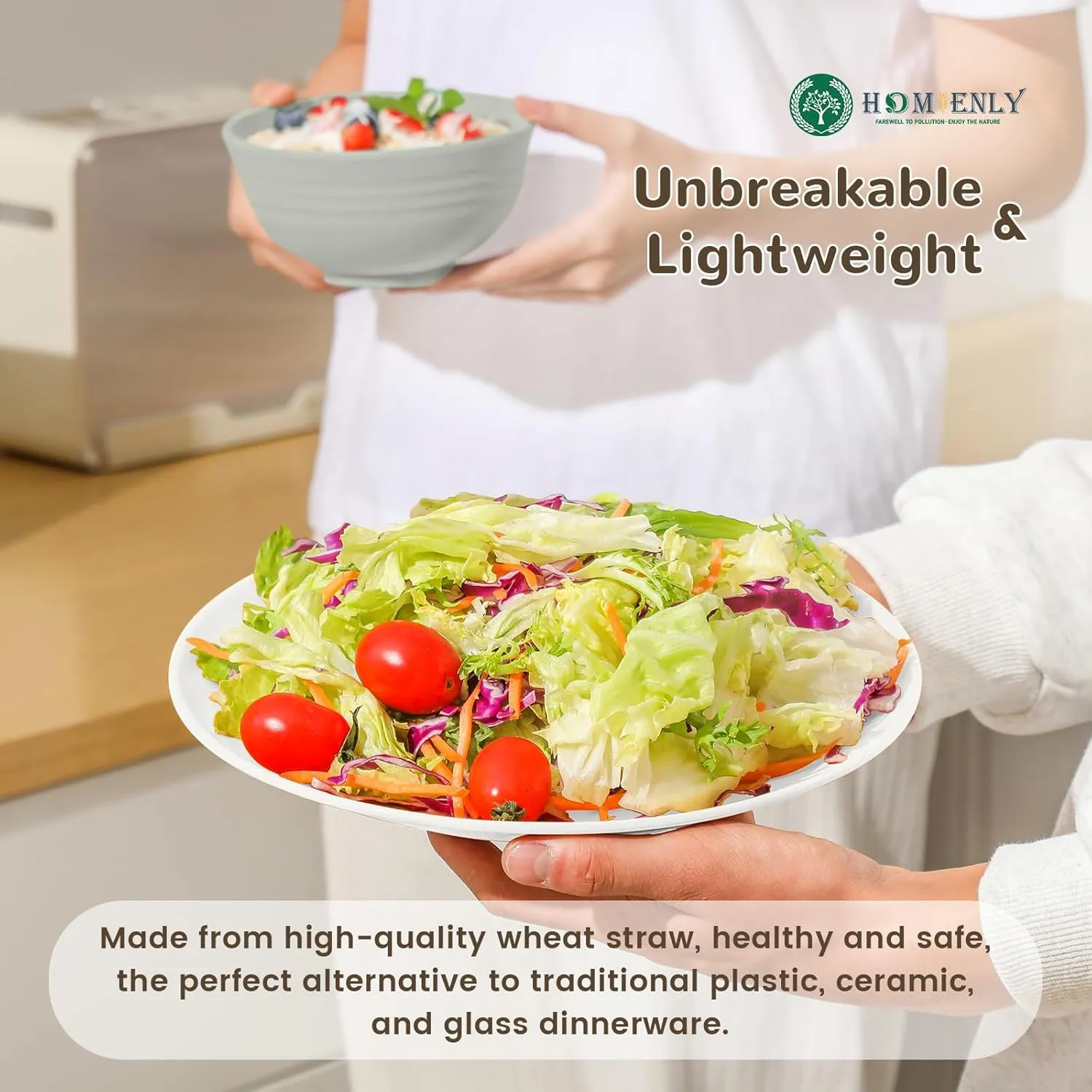 Homienly 40 PCS Wheat Straw Plates and Bowls Sets, Cups Sets, Dishes Set for 8, Unbreakable Microwave and Dishwasher Safe Dinnerware Sets,Reusbale Plastic Outdoor Camping Dishes - Island Series