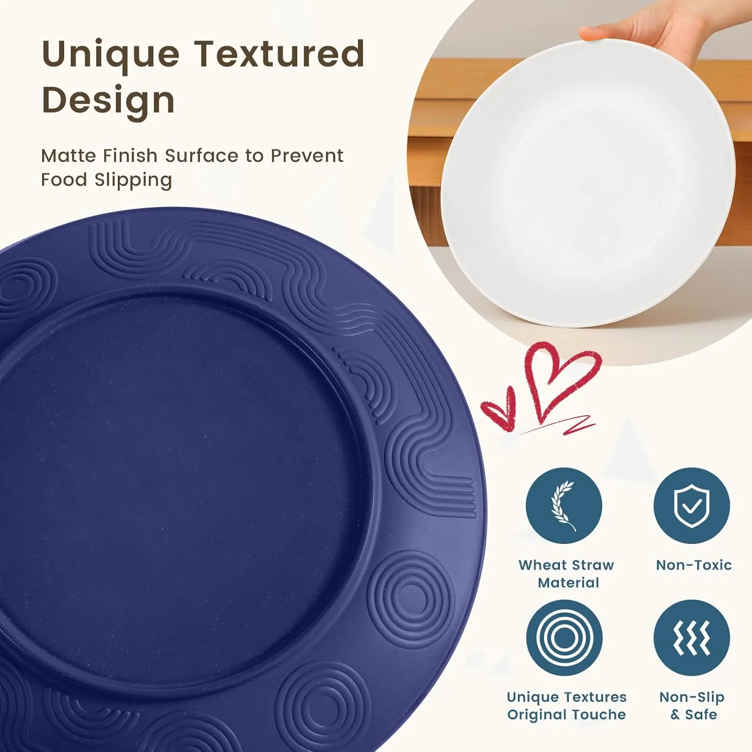 Homienly 40 PCS Wheat Straw Plates and Bowls Sets, Cups Sets, Dishes Set for 8, Unbreakable Microwave and Dishwasher Safe Dinnerware Sets,Reusbale Plastic Outdoor Camping Dishes - Island Series