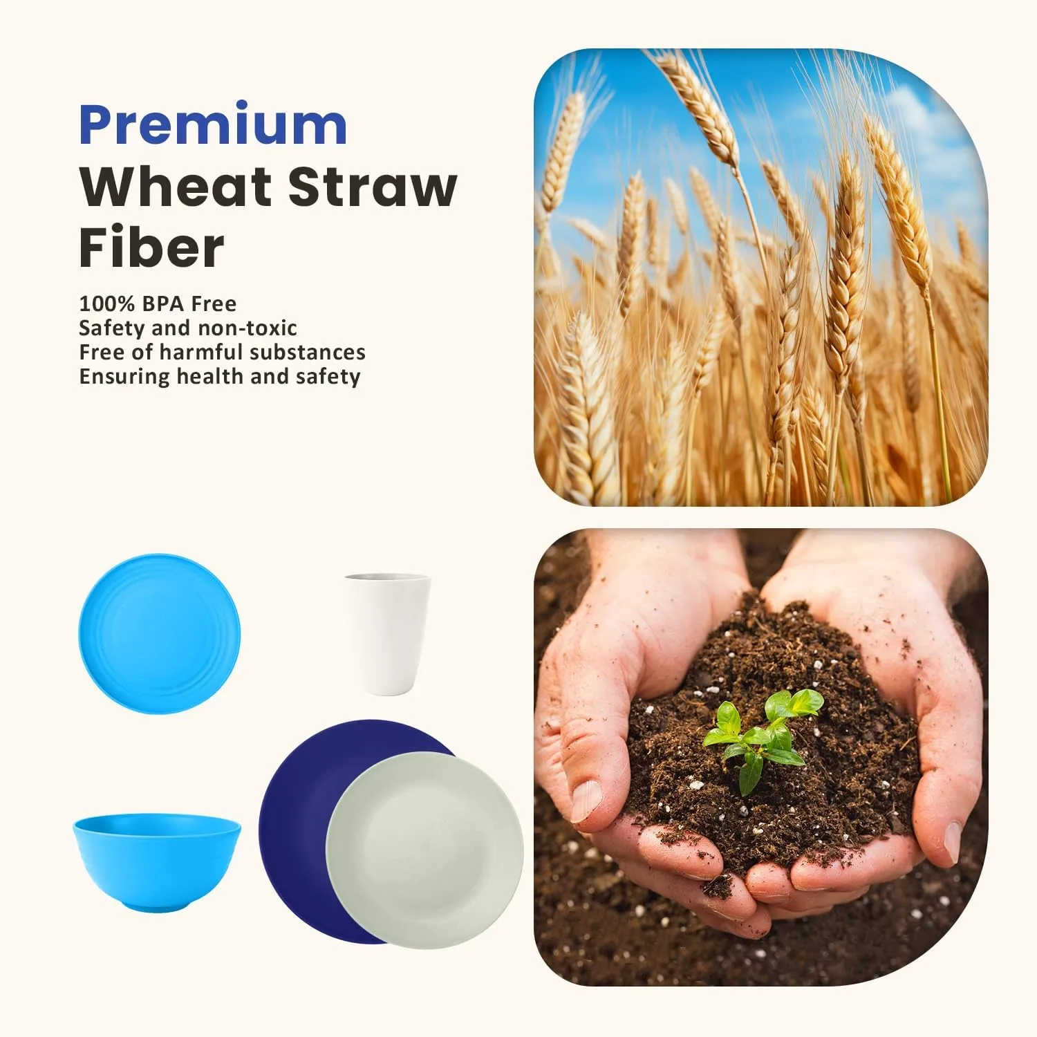 Homienly 40 PCS Wheat Straw Plates and Bowls Sets, Cups Sets, Dishes Set for 8, Unbreakable Microwave and Dishwasher Safe Dinnerware Sets,Reusbale Plastic Outdoor Camping Dishes - Island Series