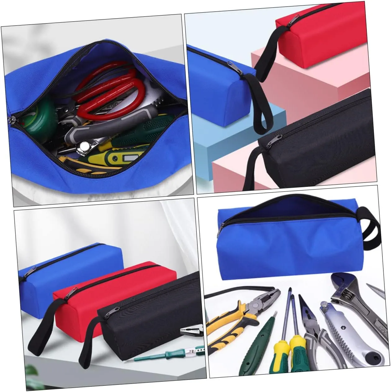 HOMSFOU 2sets Electrician Tool Bag Tool Roll Pouch Oxford Cloth Small Zipper Pouch 3pcs*2