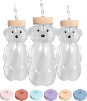 Honey Bear Straw Cup for Babies, 8-oz Honey Bear Cup with Lid, 3-Pack Therapy Learning Honeybear Straw, Baby Bottle Set, Creamsicle PEACH