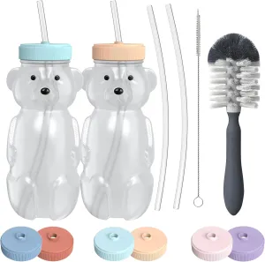 Honey Bear Straw Cup for Babies, 8oz Honey BearCup with Bottle Brush, 2-Pack Improved Lid Therapy Learning Honeybear Straw Cup for Baby, Blizzard & Creamsicle