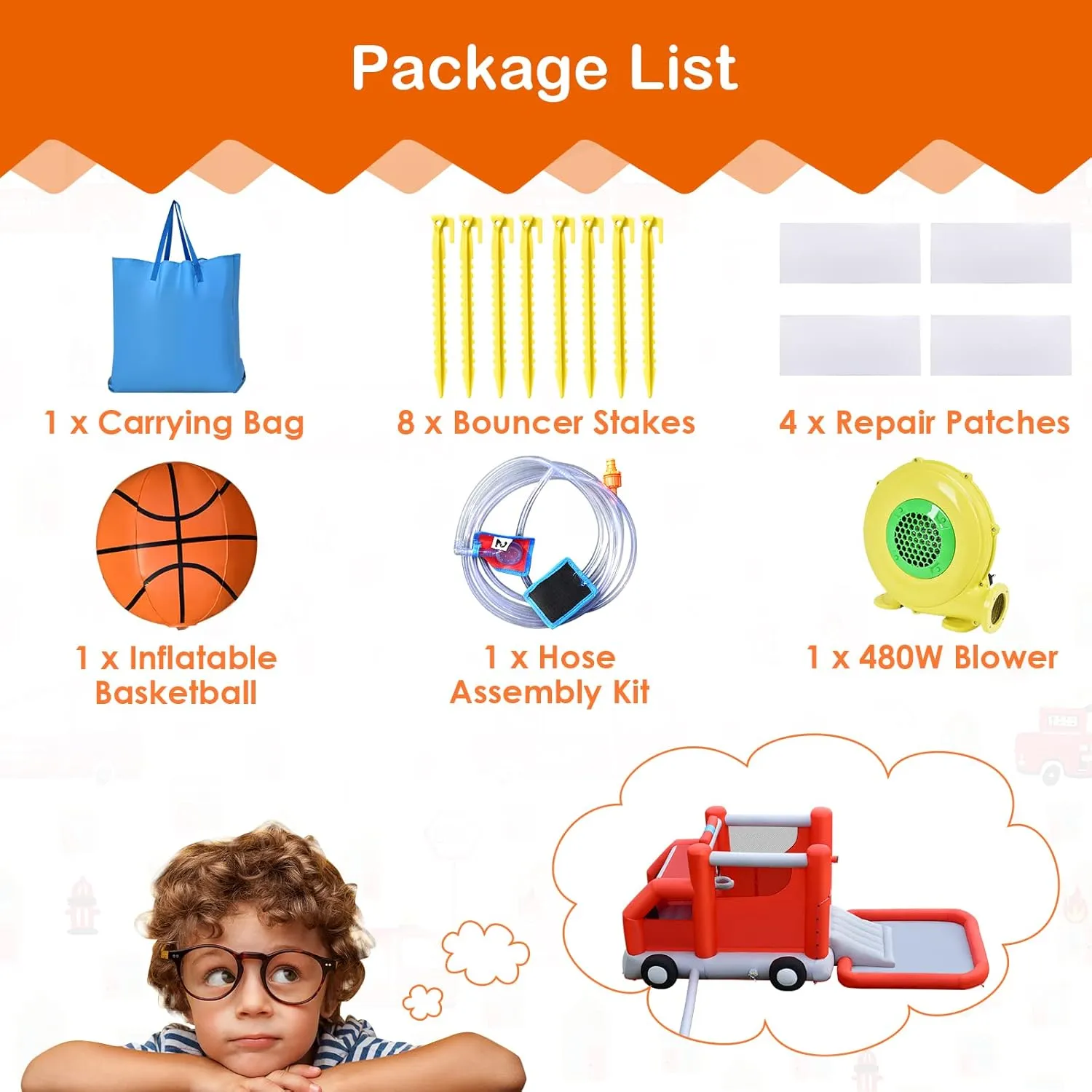 HONEY JOY Inflatable Water Slide, Fire Truck Toddler Blow Up Bouncy Water Park, Giant Splash Pool, Outdoor Water Bounce House Water Slides Inflatables for Kids and Adults Backyard(with 480w Blower)