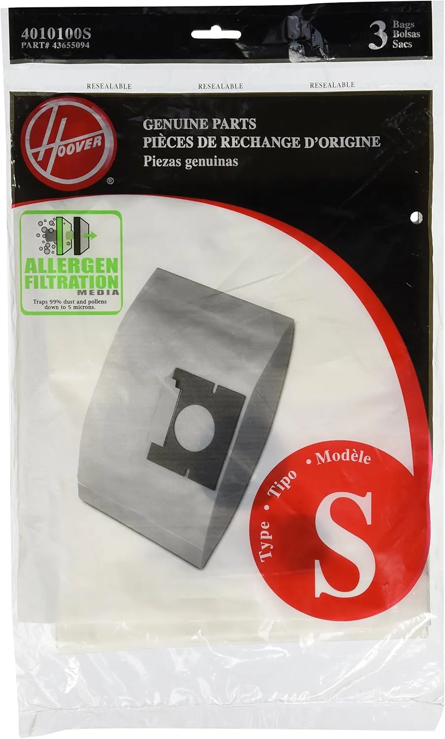 Hoover 4010100S Type S Allergen Bag - 3 Pack