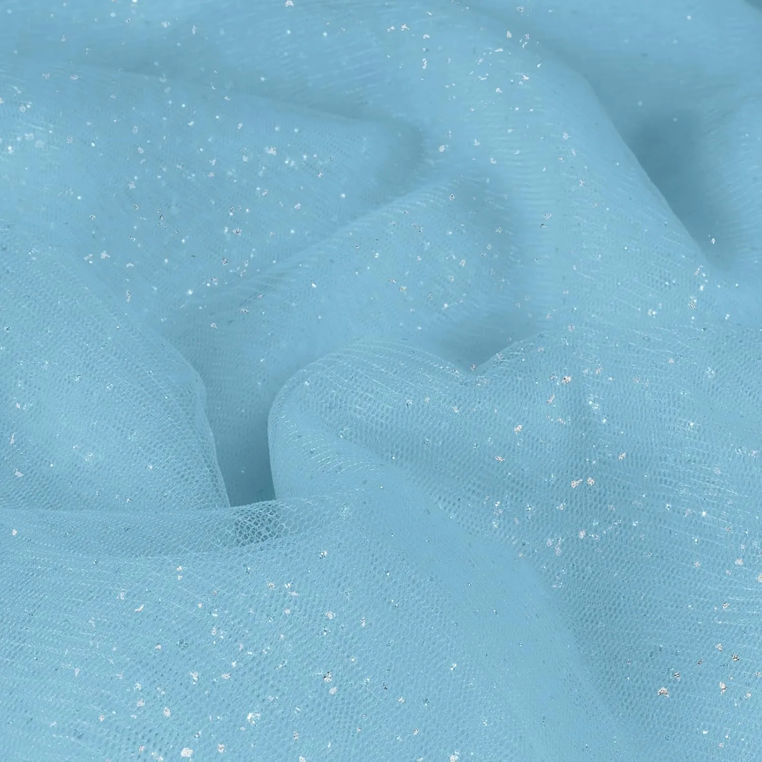 Horbaunal Light Blue Glitter Tulle Fabric Rolls with Shiny Silver Sequin, 10 Yard Tulle Bolt Blue 54 Inch Wide, Sheer Netting Fabric for Bridal Veil Tutu Skirt Wedding Arch