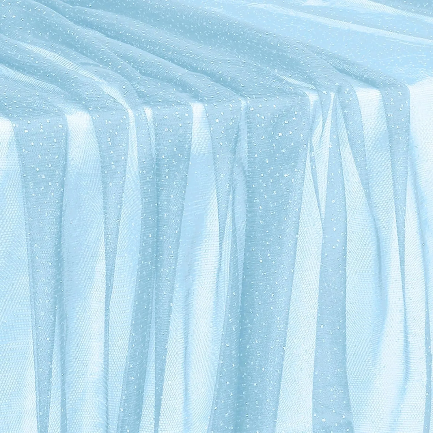 Horbaunal Light Blue Glitter Tulle Fabric Rolls with Shiny Silver Sequin, 10 Yard Tulle Bolt Blue 54 Inch Wide, Sheer Netting Fabric for Bridal Veil Tutu Skirt Wedding Arch