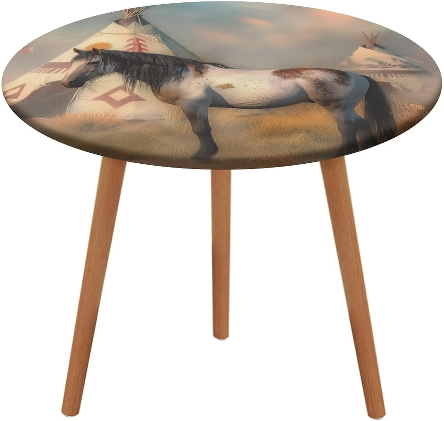 Horse Prairie Galloping Round Table Cover Round Picnic Tablecloth Waterproof Fitted Table Covers for Camping Indoor Outdoor