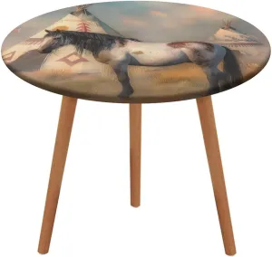 Horse Prairie Galloping Round Table Cover Round Picnic Tablecloth Waterproof Fitted Table Covers for Camping Indoor Outdoor
