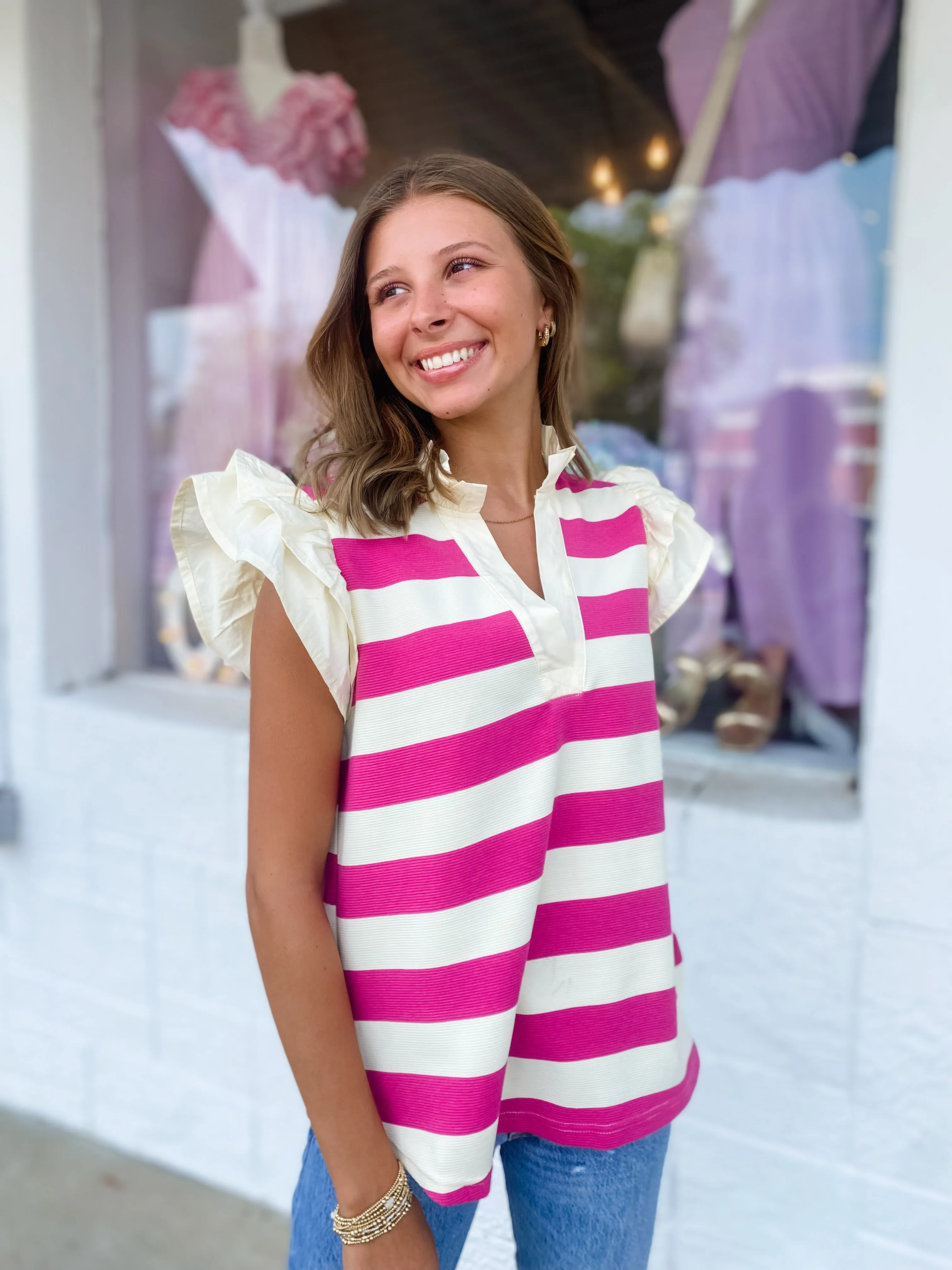 Hot Pink Block Stripe Top