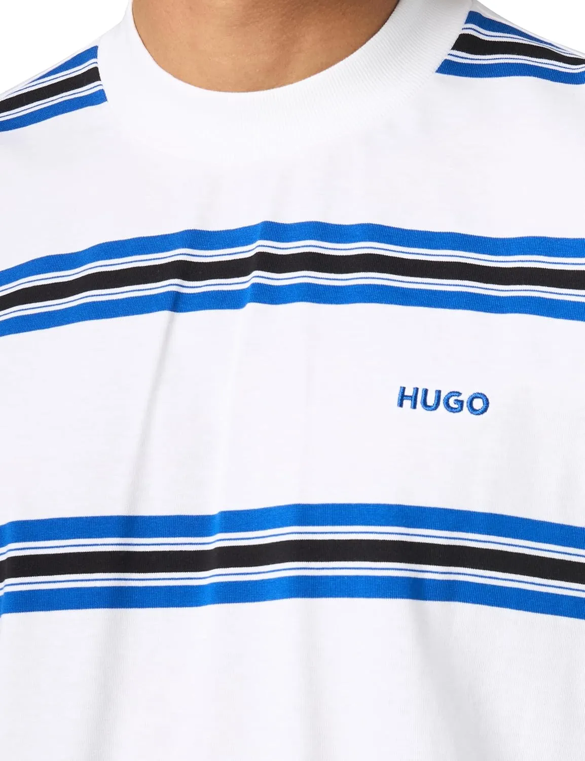 HUGO Men's Small Logo Stripe Cotton T-Shirt