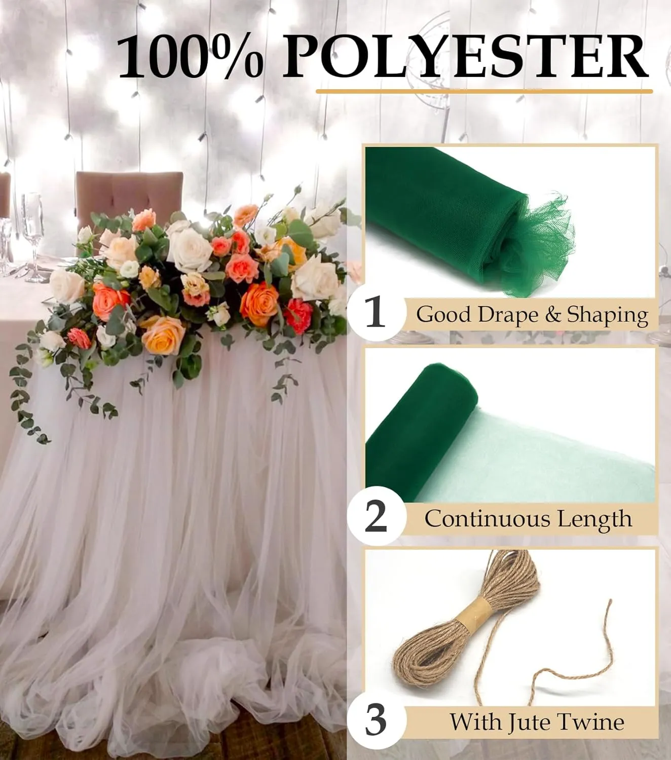 Hunter Green Tulle Fabric Roll, 54" x 40 Yards (120FT) Tulle for Christmas Wedding Decoration DIY Tutu Party Backdrop Baby Shower Table Skirts Gift Wrapping