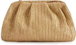 Huralona Women Straw Woven Clutch Purse Pleated Handbag for Summer Beach Vacation Straw Shoulder Crossbody Bag