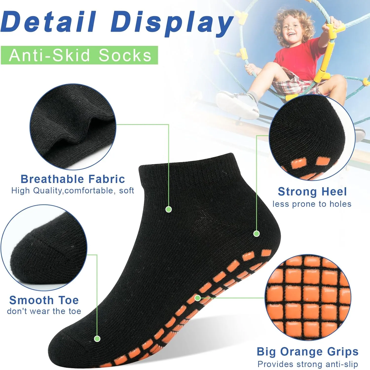 HYCLES Boys Girls Non-Slip Toddler Socks Grip Ankle Sticky Socks Anti-Skid Sock for Kids 6 Pairs for 2-13 Years Kids