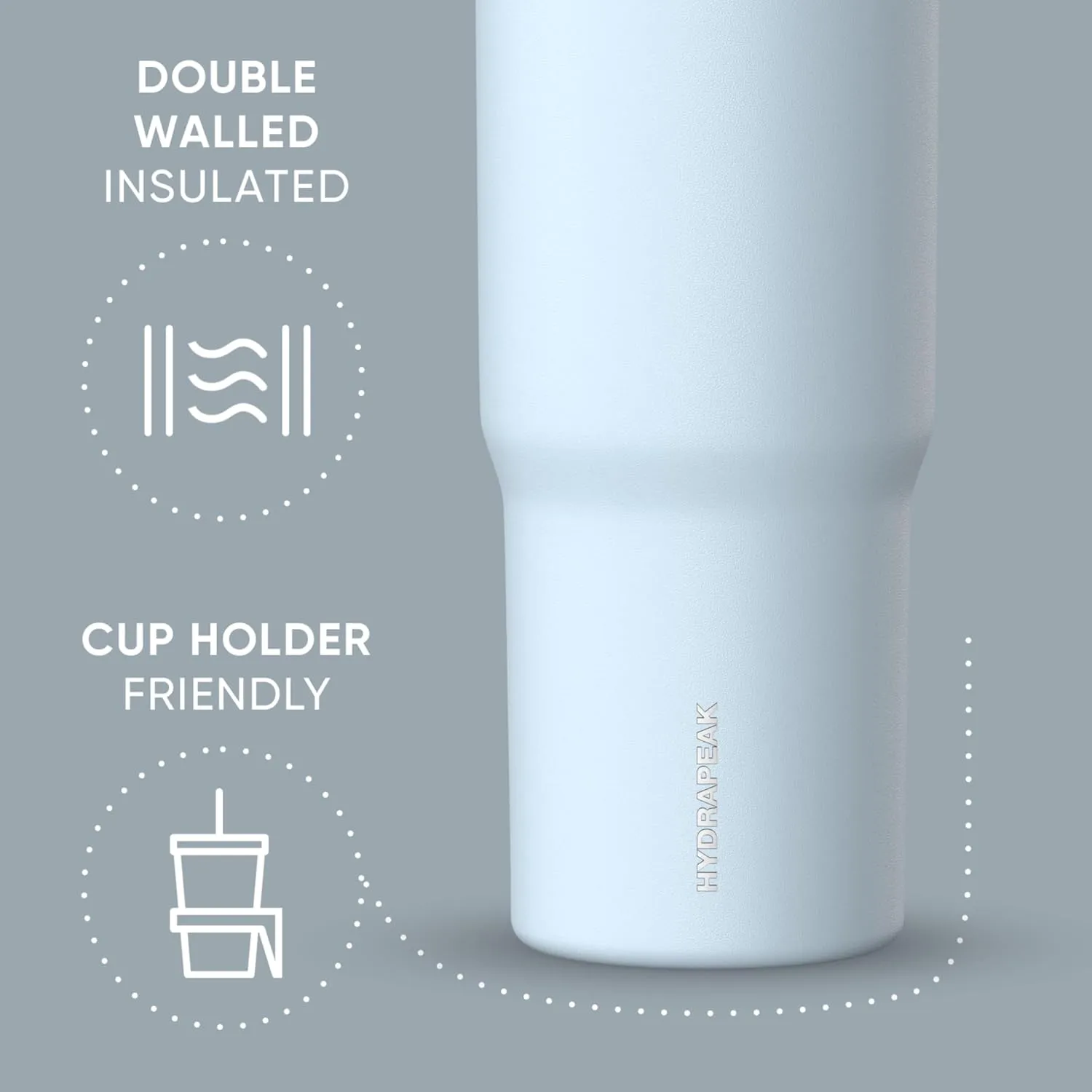 Hydrapeak Nomad 32 oz Tumbler with Handle and Straw Lid, Leakproof, Double Insulated, 32oz Cup, Stainless Steel (Powder Blue)