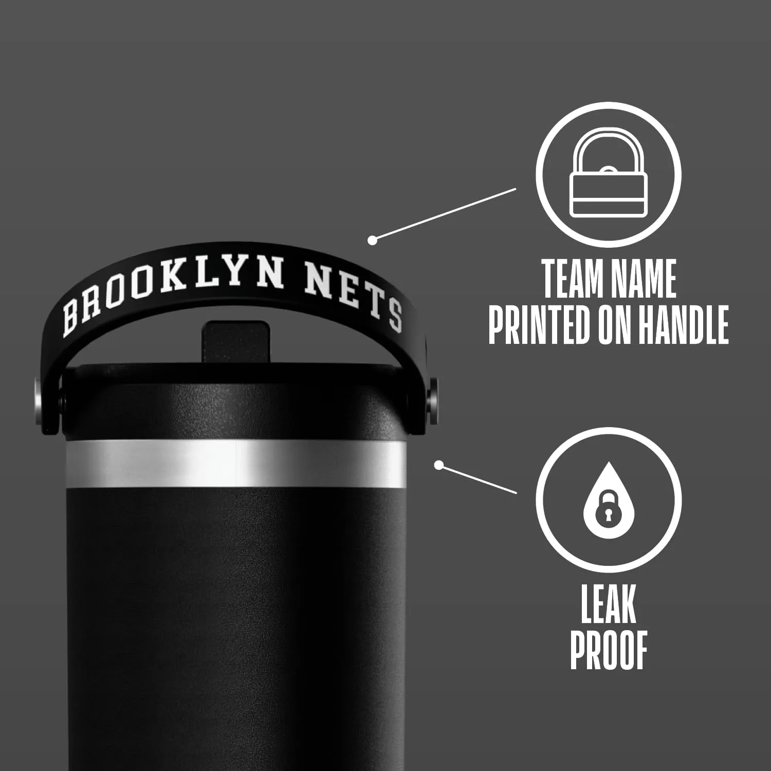 Hydrapeak x NBA Officially Licensed Brooklyn Nets 32 oz Nomad Tumbler with Handle and Straw Lid, Leakproof Stainless Steel Water Bottle