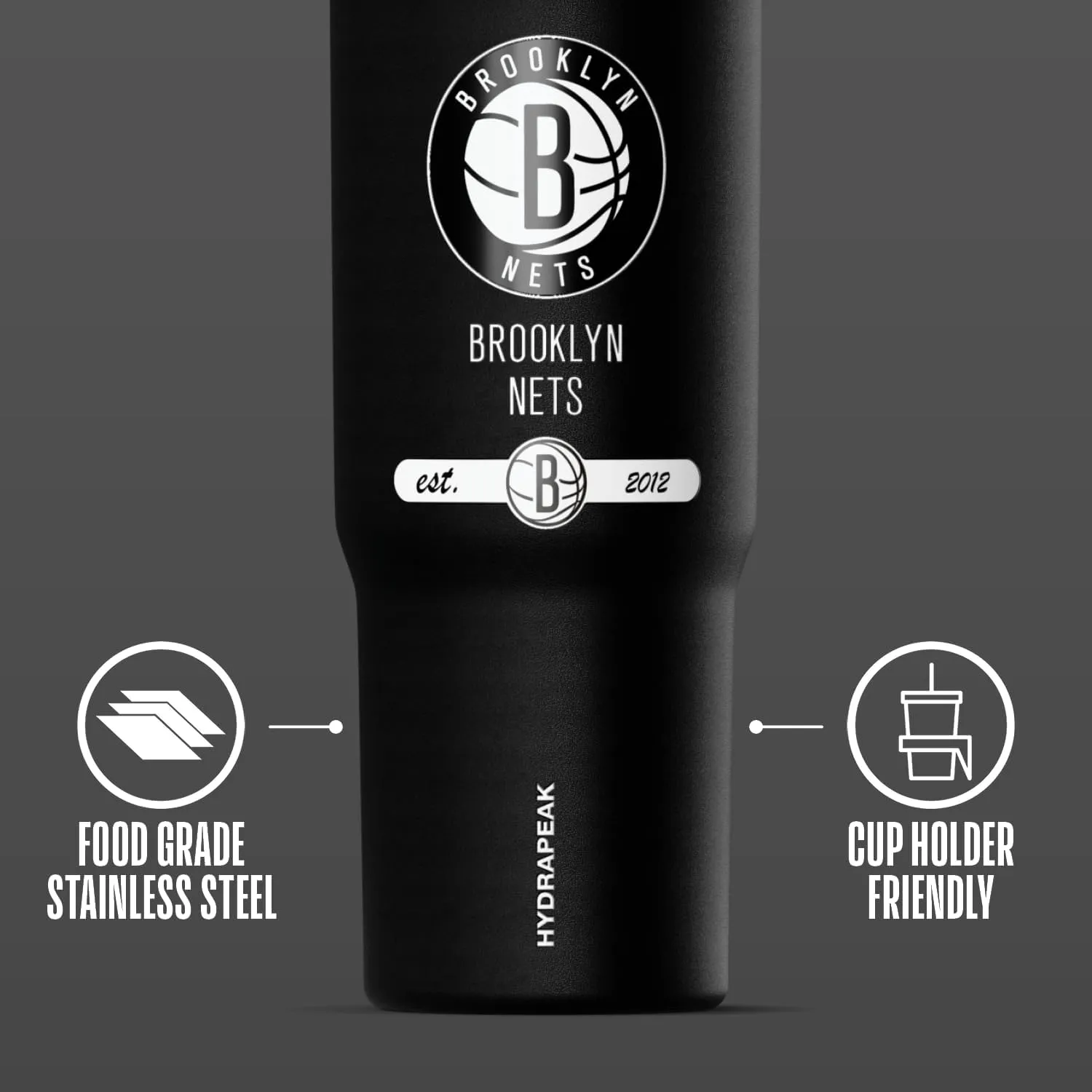 Hydrapeak x NBA Officially Licensed Brooklyn Nets 32 oz Nomad Tumbler with Handle and Straw Lid, Leakproof Stainless Steel Water Bottle