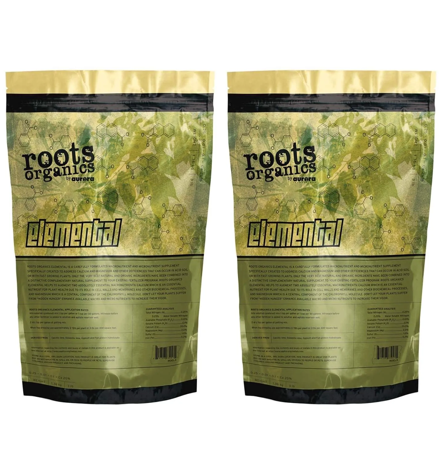 Hydrofarm (2 Roots Organics Elemental ROEL3 Garden Nutrient Fertilizer Bags | 6 lbs