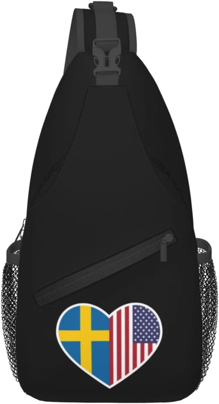 I Love America And Sweden Crossbody Bags For Women Men Chest Backpack Gym Shoulder Bag Travel Outdoor Sports Casual Crossbody Bags