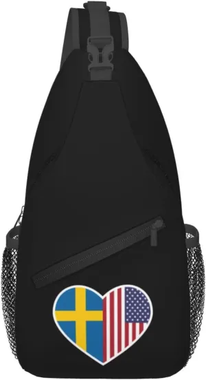 I Love America And Sweden Crossbody Bags For Women Men Chest Backpack Gym Shoulder Bag Travel Outdoor Sports Casual Crossbody Bags