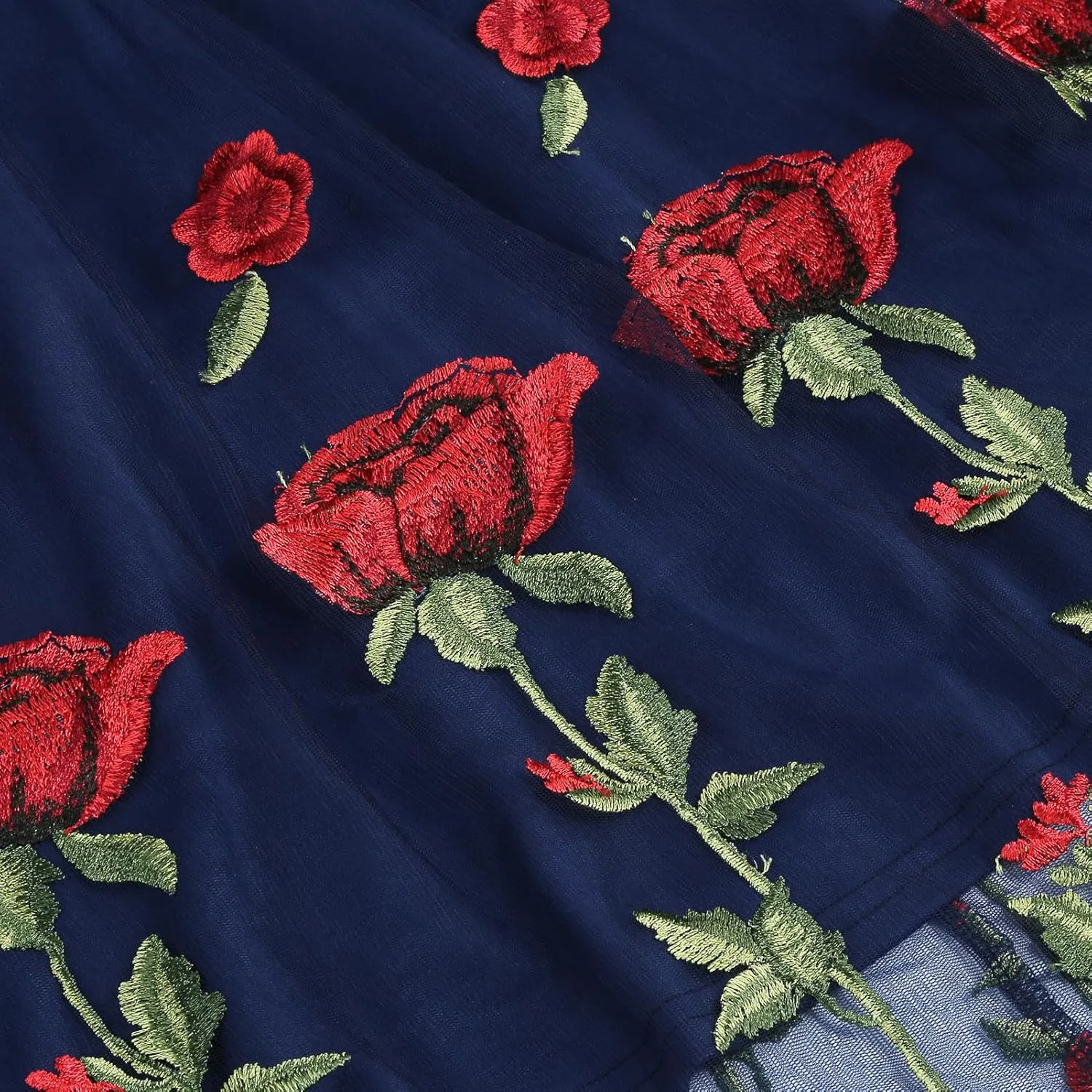 IDOPIP Women 1950s Vintage Elegant Floral Embroidered Dress Formal Prom Party Swing Dress Rockabilly Cocktail Evening Gown