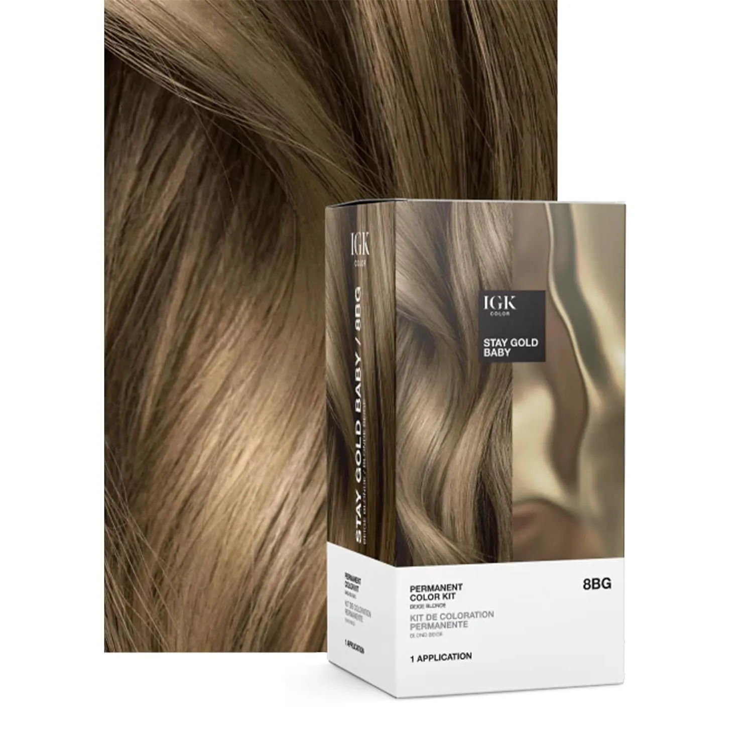 IGK Permanent Hair Dye Color Kit | 8BG Stay Gold Baby - Beige Blonde | 100% Gray Color Coverage   Strengthen   Shine | Ammonia Free (2 Pack)