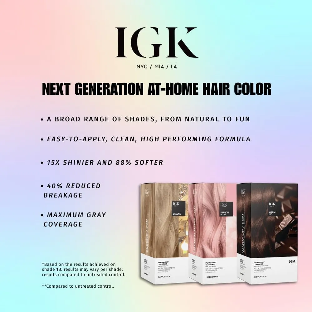 IGK Permanent Hair Dye Color Kit | 8BG Stay Gold Baby - Beige Blonde | 100% Gray Color Coverage   Strengthen   Shine | Ammonia Free (2 Pack)