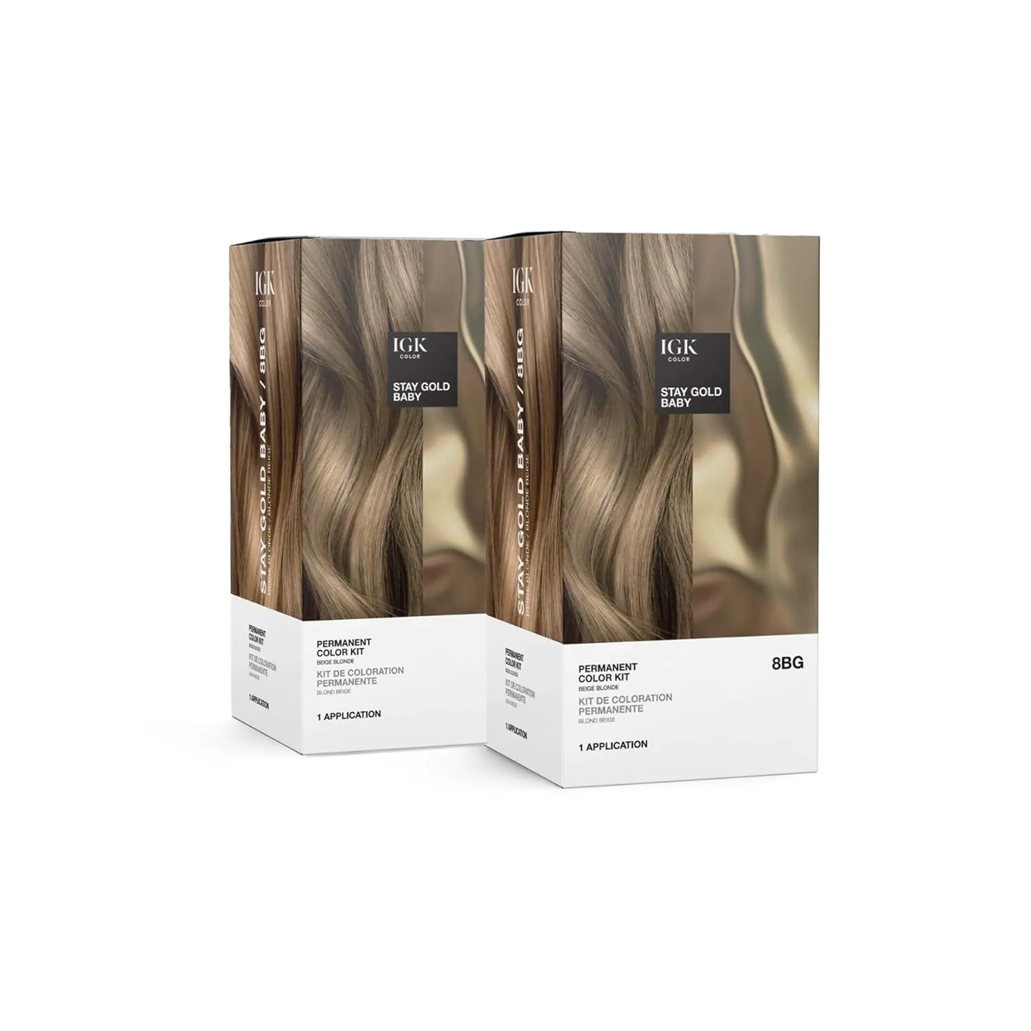IGK Permanent Hair Dye Color Kit | 8BG Stay Gold Baby - Beige Blonde | 100% Gray Color Coverage   Strengthen   Shine | Ammonia Free (2 Pack)
