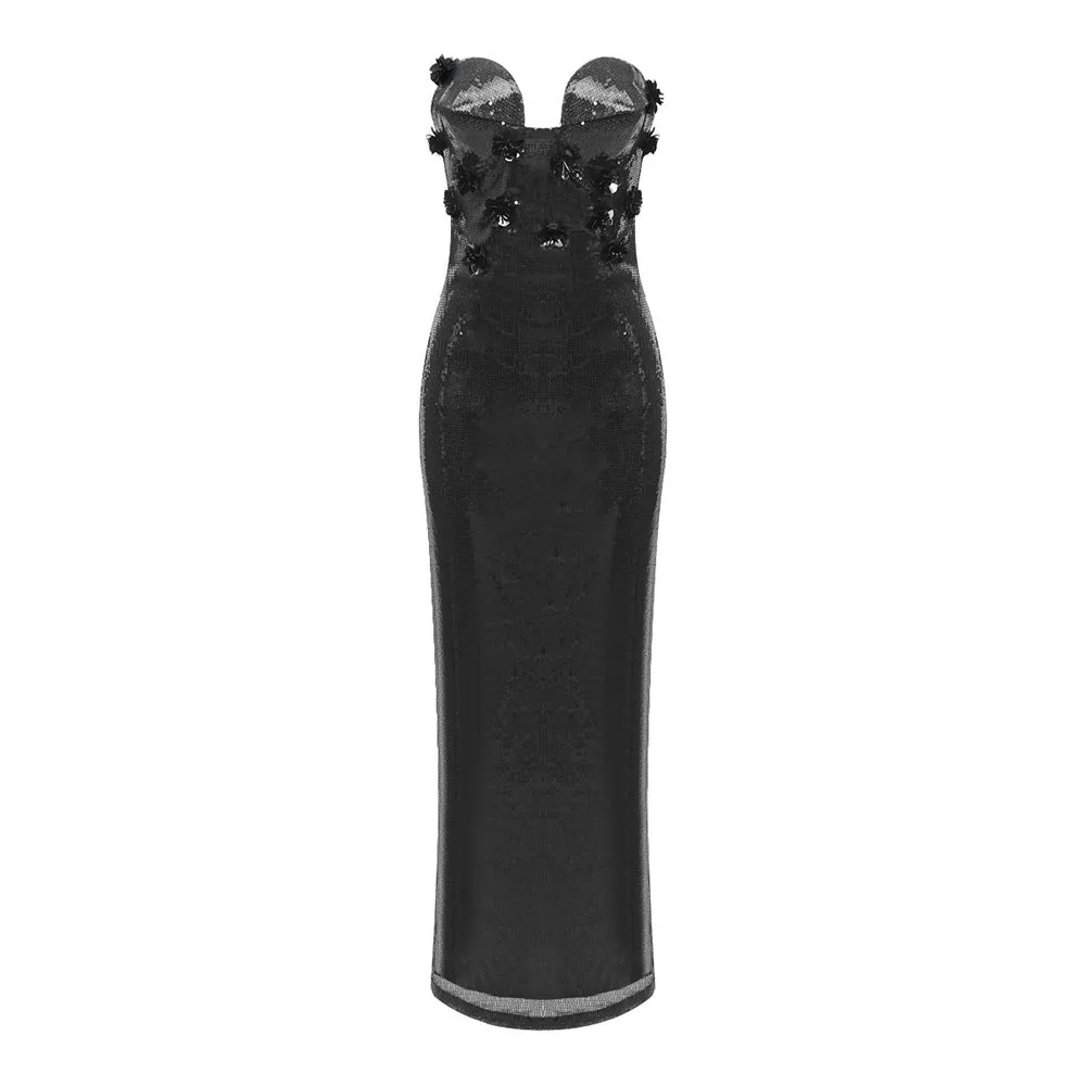 IKEARLAX 2023 autumn new three-dimensional flower bead tube top skirt long 2025 dress New fashion high-end clothing