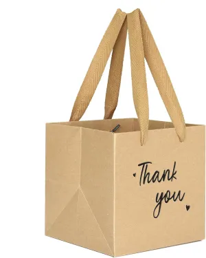 IN-JOOYAA Brown Thank You Gift Bags Small Square Thank You Gift Bags with Handles Baby Shower Birthday Party Favor Bag 10 Pcs (6 x 6 x 6 in)