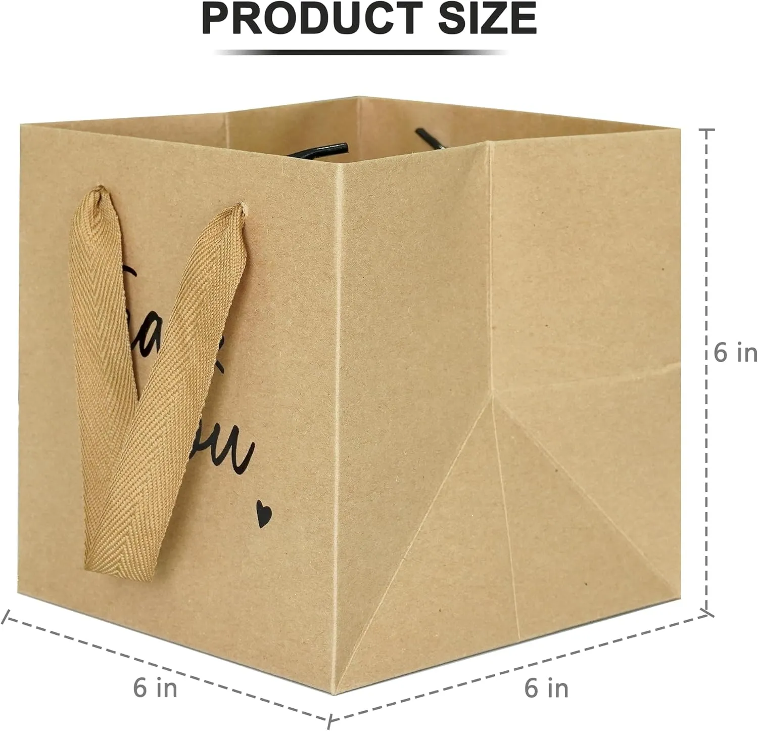 IN-JOOYAA Brown Thank You Gift Bags Small Square Thank You Gift Bags with Handles Baby Shower Birthday Party Favor Bag 10 Pcs (6 x 6 x 6 in)