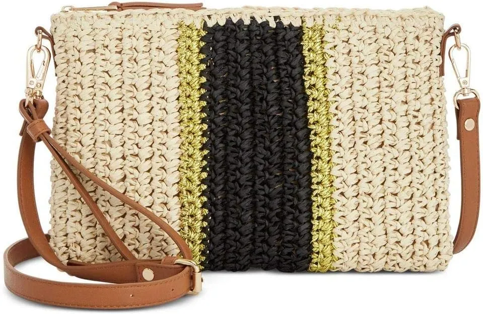 I.N.C. International Concepts Tropical Straw Crossbody Bag, Black/Natural