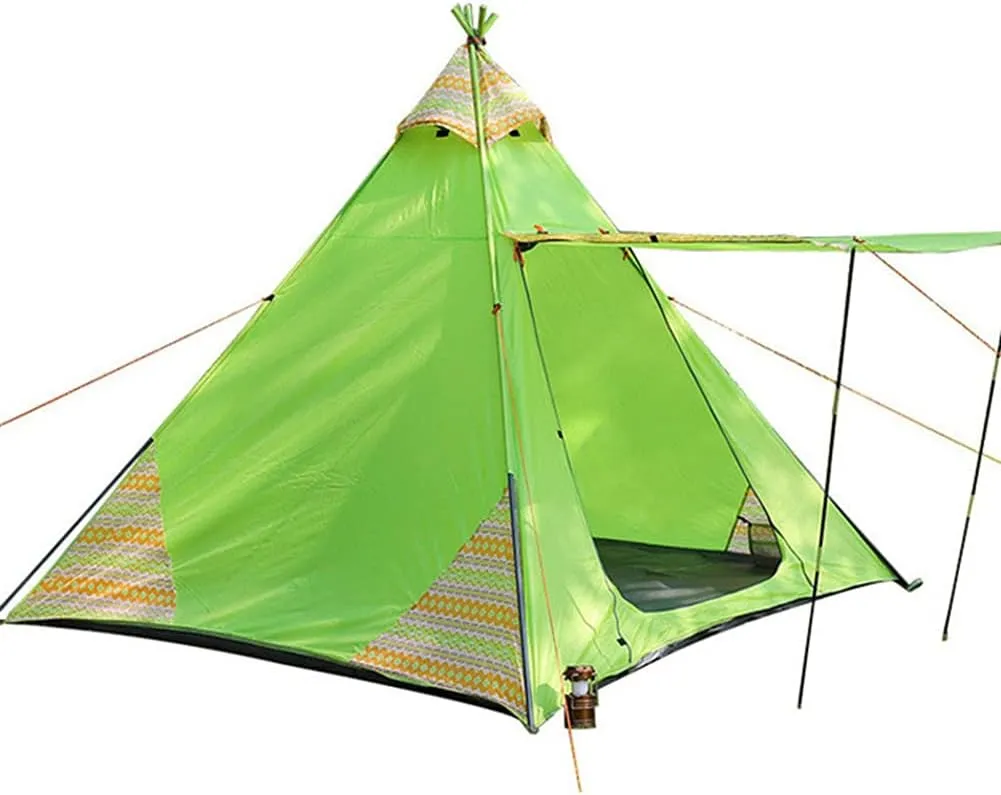 Indian Tent Outdoor Family Camping Tent 3-4 People Tribal Style Pyramid Tent Indoor Children's Tent (Brown) (Green)