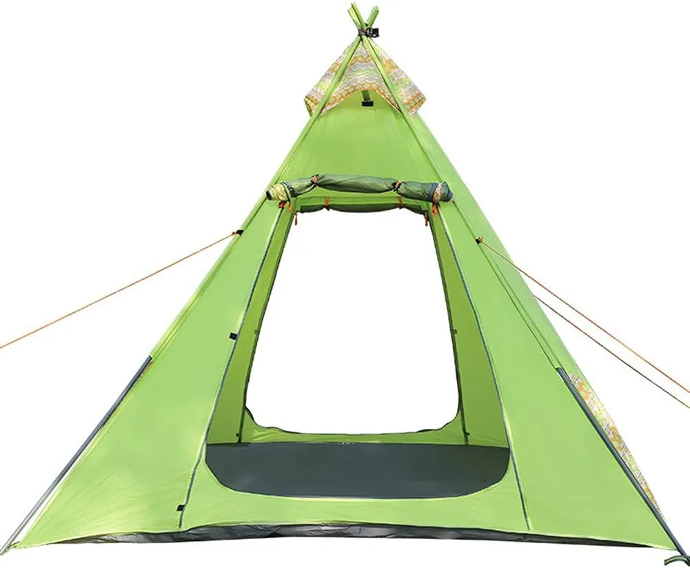 Indian Tent Outdoor Family Camping Tent 3-4 People Tribal Style Pyramid Tent Indoor Children's Tent (Brown) (Green)