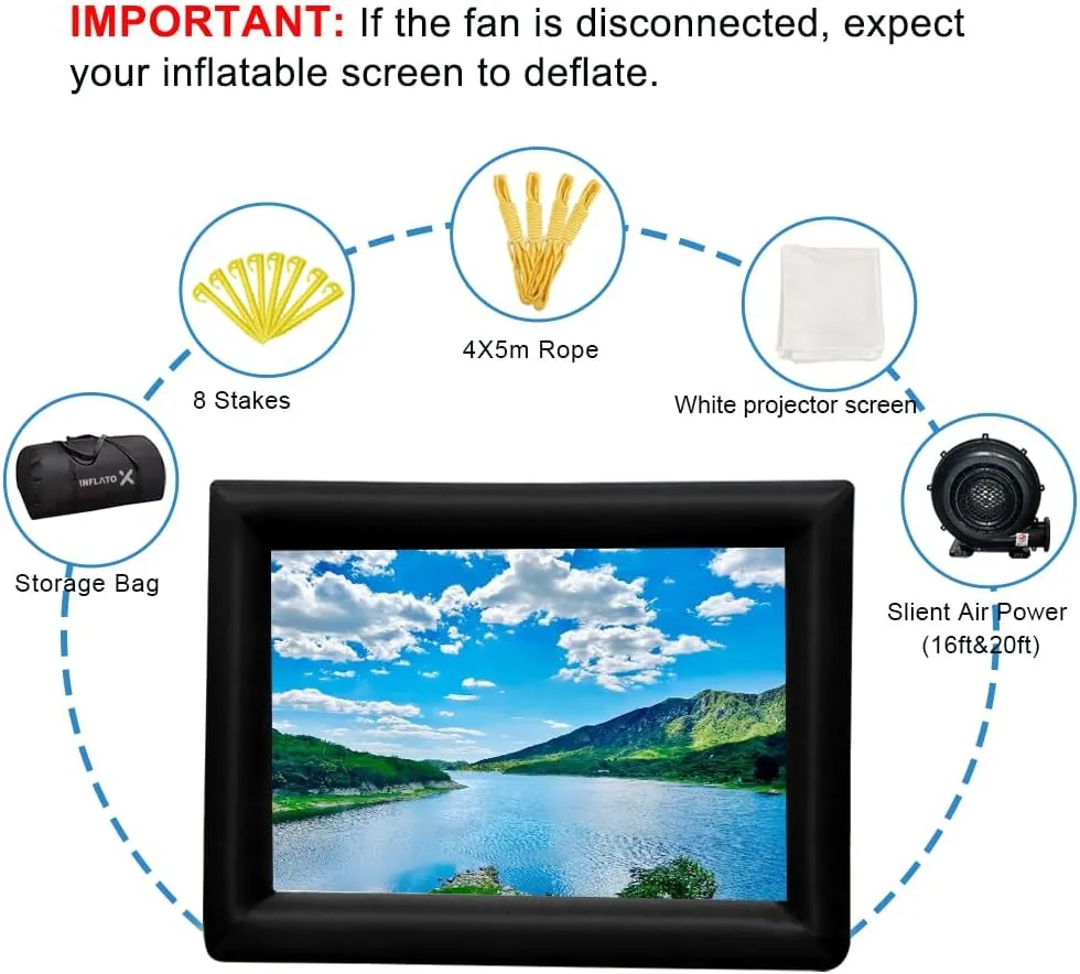 Inflatable Movie Screen Outdoor Projector Screen with Air Blower Storage Bag - Front/Rear Projection, Easy Set Up Blow Up Screen for Backyard Movie Night, Theme Parties, Celebrations (20FT)