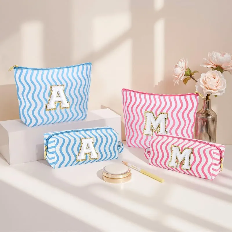Initial Makeup Bag - Teen Girl Gifts Cute Make Up Case Personalized Gifts Toiletry Bags Large Cosmetic Travel Bag Daughter Mom Gift Birthday Gifts for Women (Pink A)