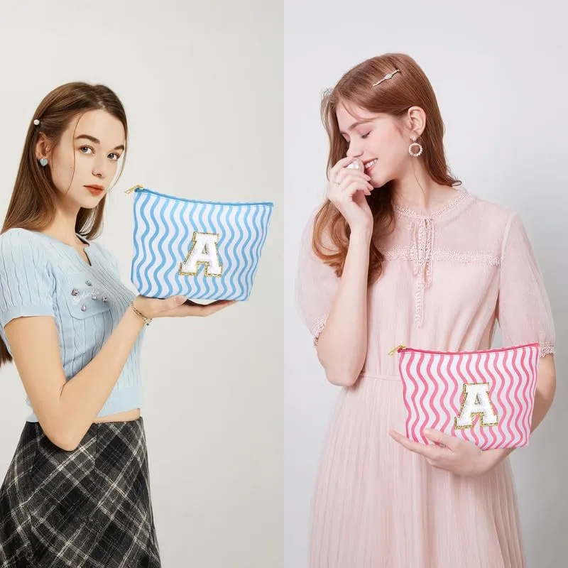 Initial Makeup Bag - Teen Girl Gifts Cute Make Up Case Personalized Gifts Toiletry Bags Large Cosmetic Travel Bag Daughter Mom Gift Birthday Gifts for Women (Pink A)
