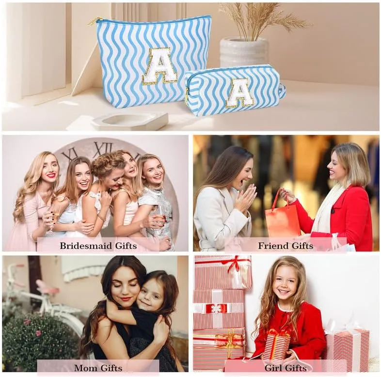 Initial Makeup Bag - Teen Girl Gifts Cute Make Up Case Personalized Gifts Toiletry Bags Large Cosmetic Travel Bag Daughter Mom Gift Birthday Gifts for Women (Pink A)