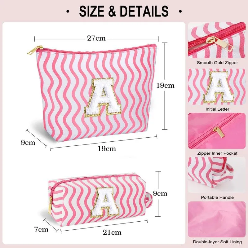 Initial Makeup Bag - Teen Girl Gifts Cute Make Up Case Personalized Gifts Toiletry Bags Large Cosmetic Travel Bag Daughter Mom Gift Birthday Gifts for Women (Pink A)