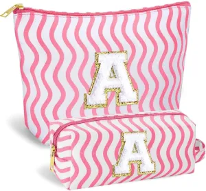 Initial Makeup Bag - Teen Girl Gifts Cute Make Up Case Personalized Gifts Toiletry Bags Large Cosmetic Travel Bag Daughter Mom Gift Birthday Gifts for Women (Pink A)