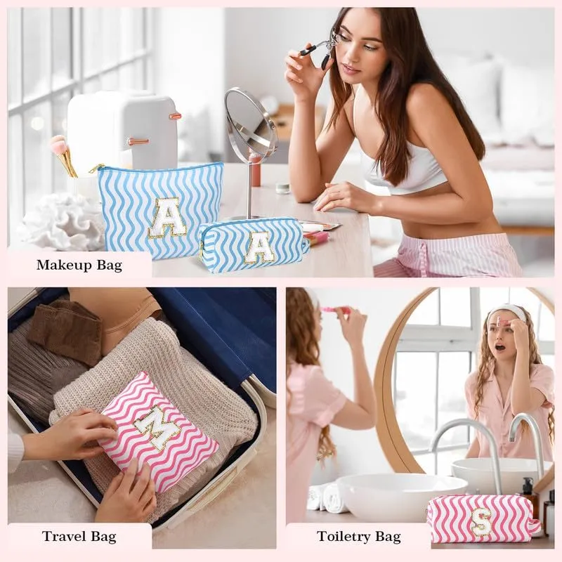 Initial Makeup Bag - Teen Girl Gifts Cute Make Up Case Personalized Gifts Toiletry Bags Large Cosmetic Travel Bag Daughter Mom Gift Birthday Gifts for Women (Pink A)