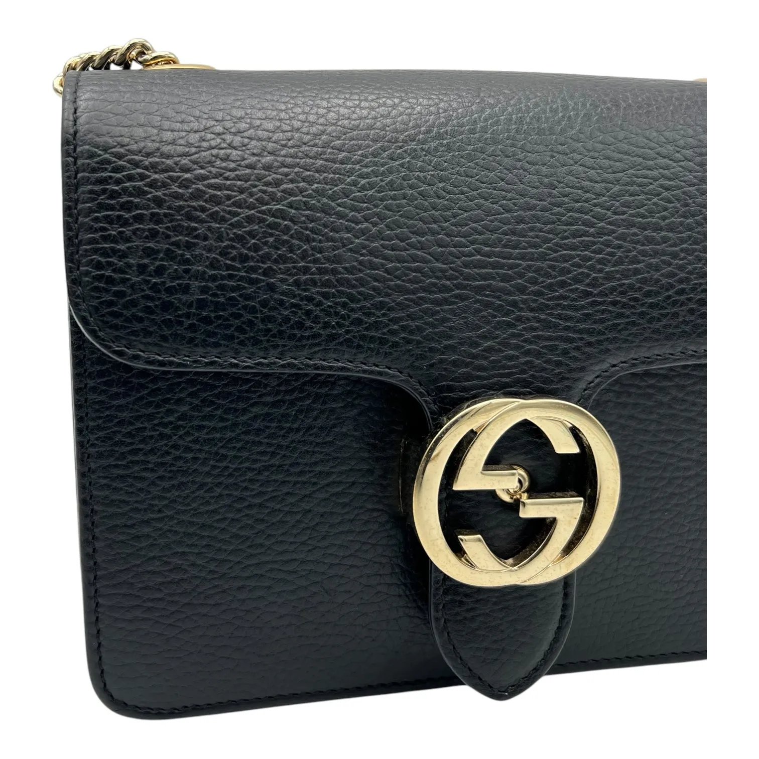 Interlocking G Crossbody Bag Black in Calfskin, Gold hardware