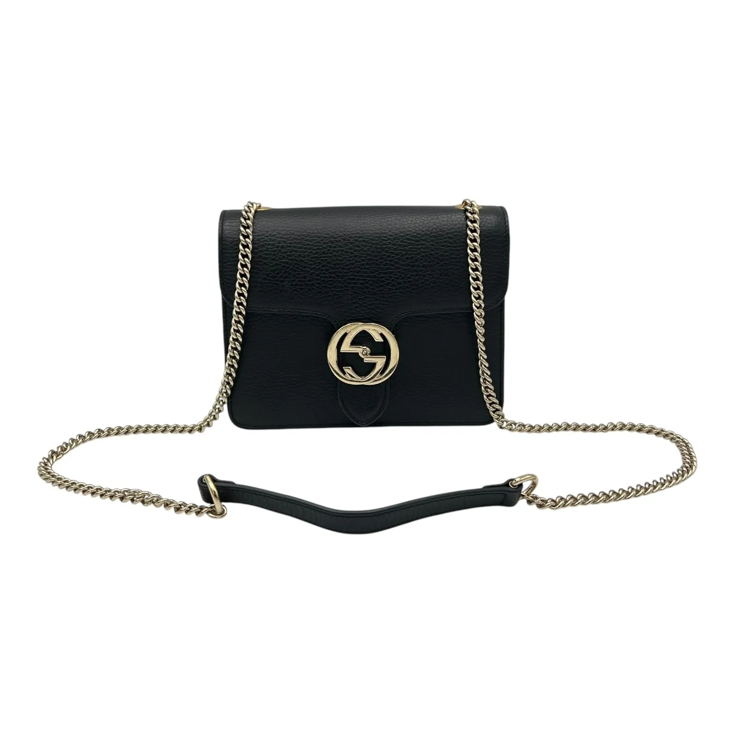 Interlocking G Crossbody Bag Black in Calfskin, Gold hardware