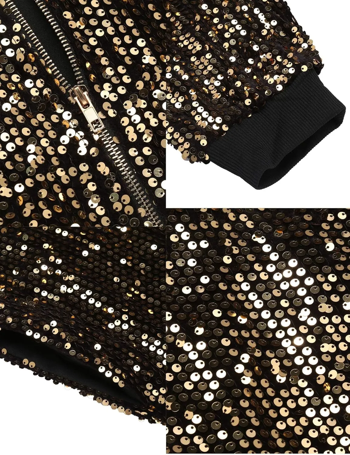 IN'VOLAND Womens Sequin Jacket Plus Size Sparkle Long Sleeve Jackets Front Zip Loose Casual Blazer Bomber Jacket with Pockets