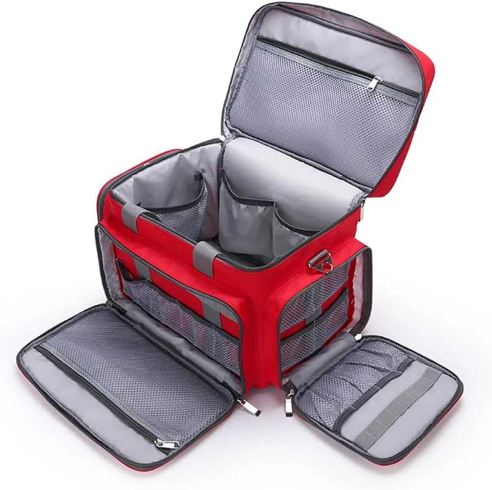 IOCCIOBB Professional First Aid Bag with Reflective Strips - Portable Medical Bag for Home, Doctors, EMT - Large Capacity Nurse Clinical Bag - Emergency Responder Trauma Bag for EMS(Red)