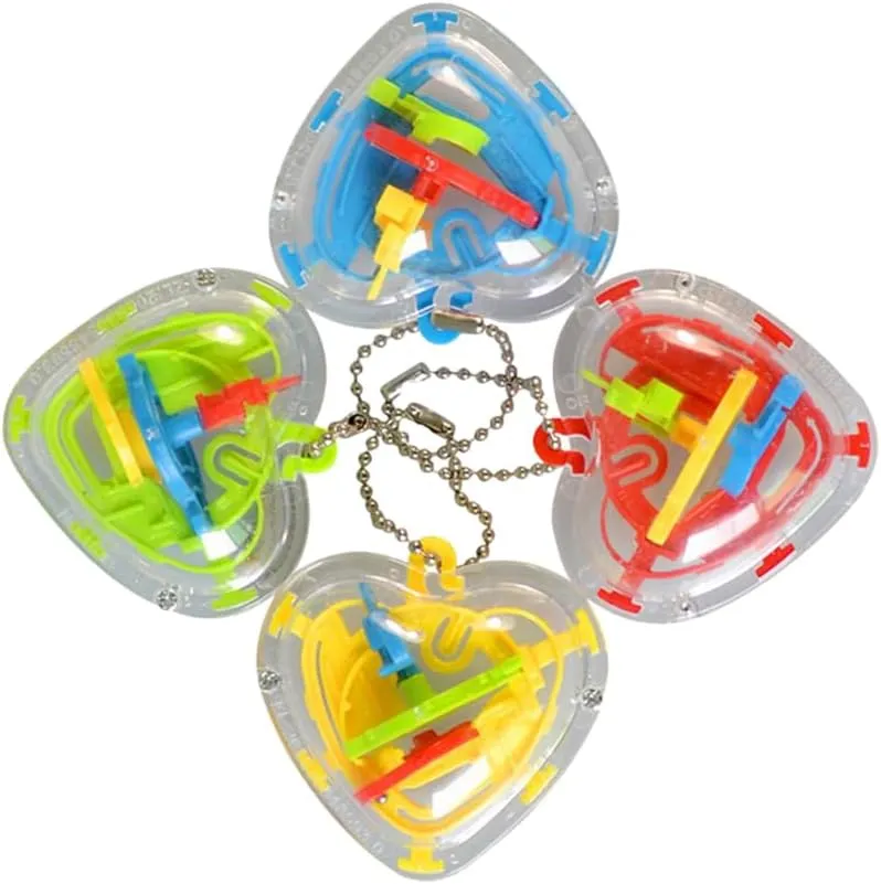 Iq Test 4pcs Birthday Kids Sphere Labyrinth Toys 3D Interactive Maze Game Puzzle Toy Maze Ball Brain Teaser Three-Dimensional Toys Labyrinth Ball Keyring