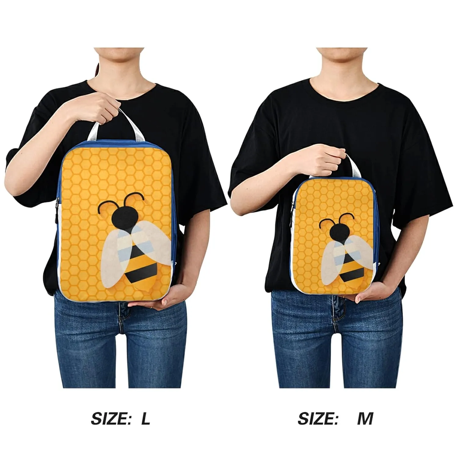 Isolated Bee on Honeycomb Yellow Hexagon Pattern 3 Set Packing Cubes, Waterproof Check Oxford cloth Organizers, Travel Packing Toiletry Storage Bag