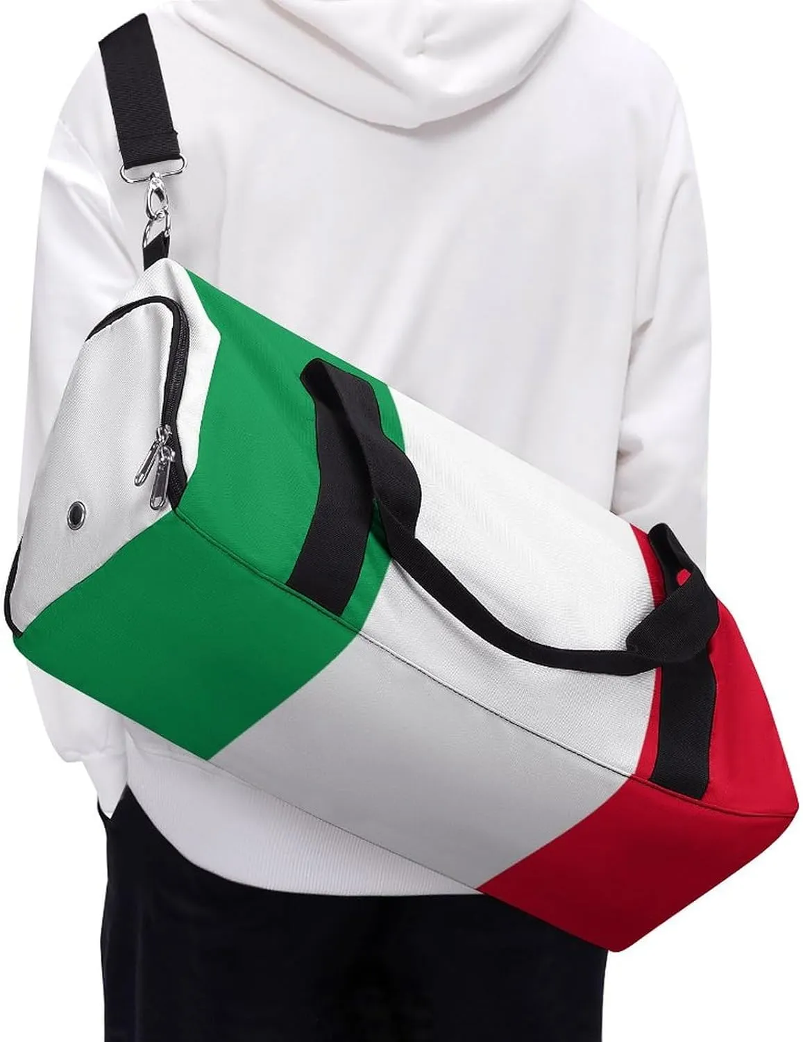 Italian Flag Gym Duffel Bag for Boys Girls Waterproof with Shoe Compartment