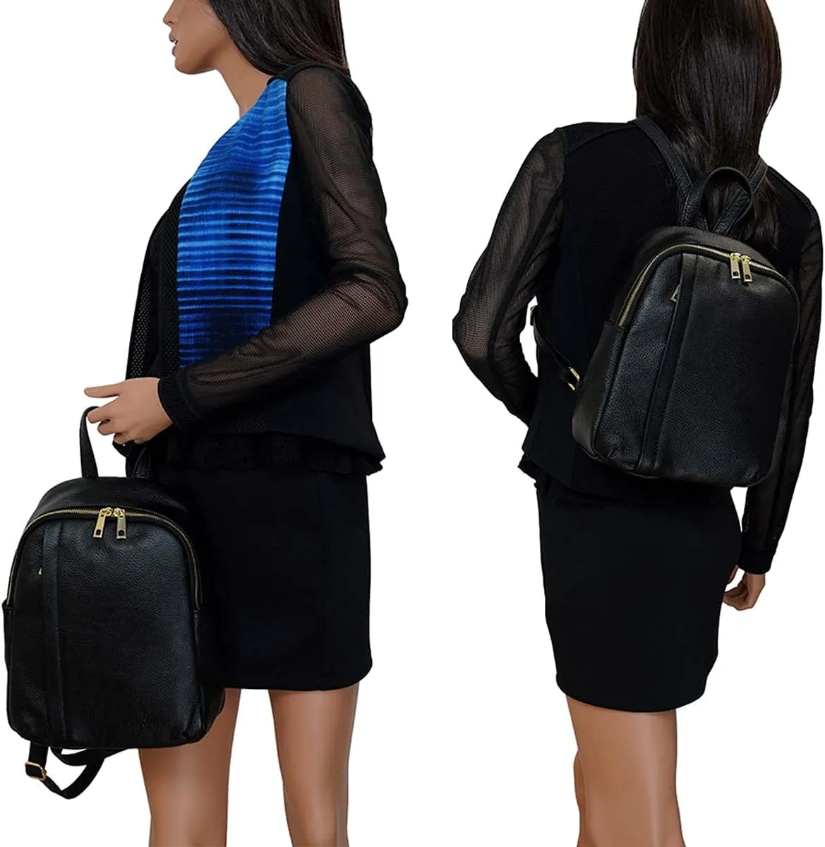 Italian Genuine Leather Women Genuine Leather Backpack Purse Travel Bag For Women - Black