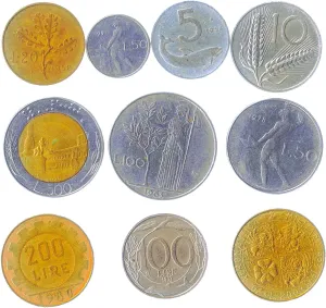 Italy 10 Mixed Coins | Lires | Italian Currency | Italiana | Goddess Minerva | 1946-2001