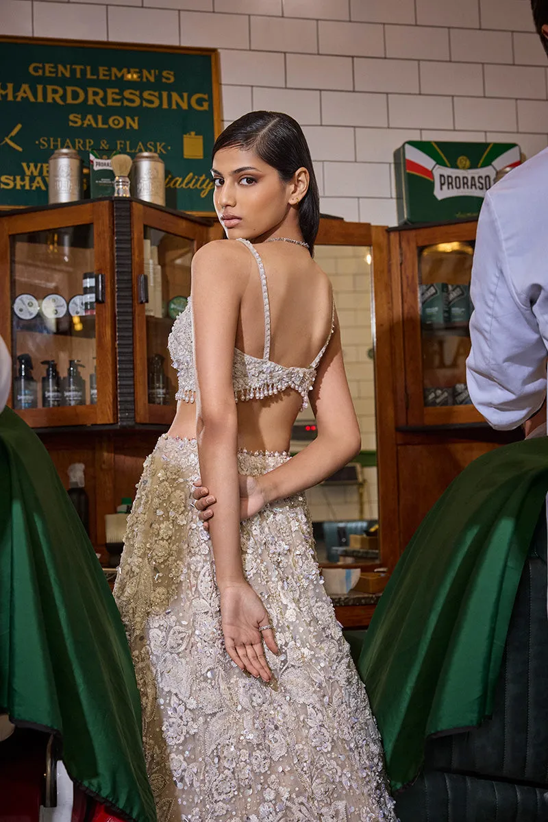 Ivory Three - Dimensional Floral Lehenga Set